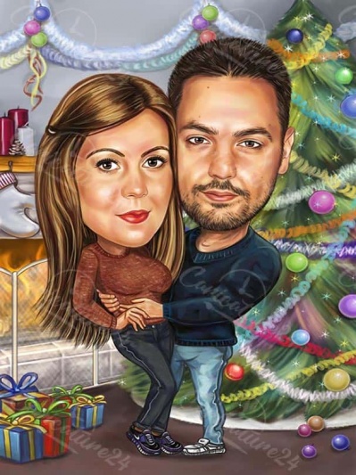 Christmas Tree Caricature for a Couple