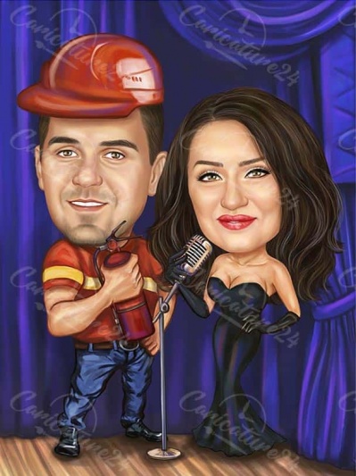 Singer Caricature with Firefighter